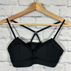 ALO Yoga Black Strappy Bra Padded Logo Sz Small